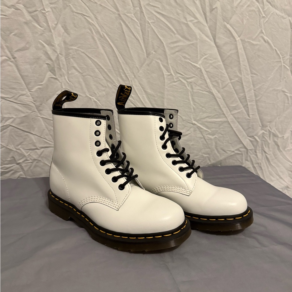 White Leather Dr Martins